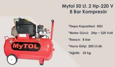 Mytol MY14301 Yağlı 50Litre Kompresör 2Hp 8 Bar - 2